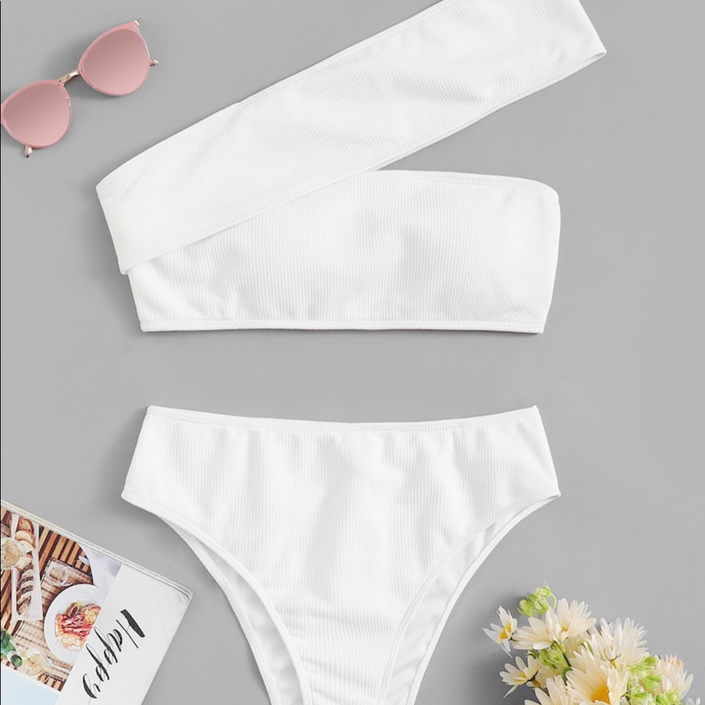 Ribbed off shoulder high waisted high leg bikini